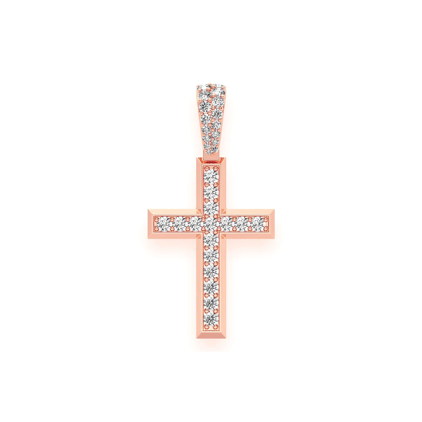 Angle Diamond Cross in 14K rose gold, Statement | 1.15ctw, front view