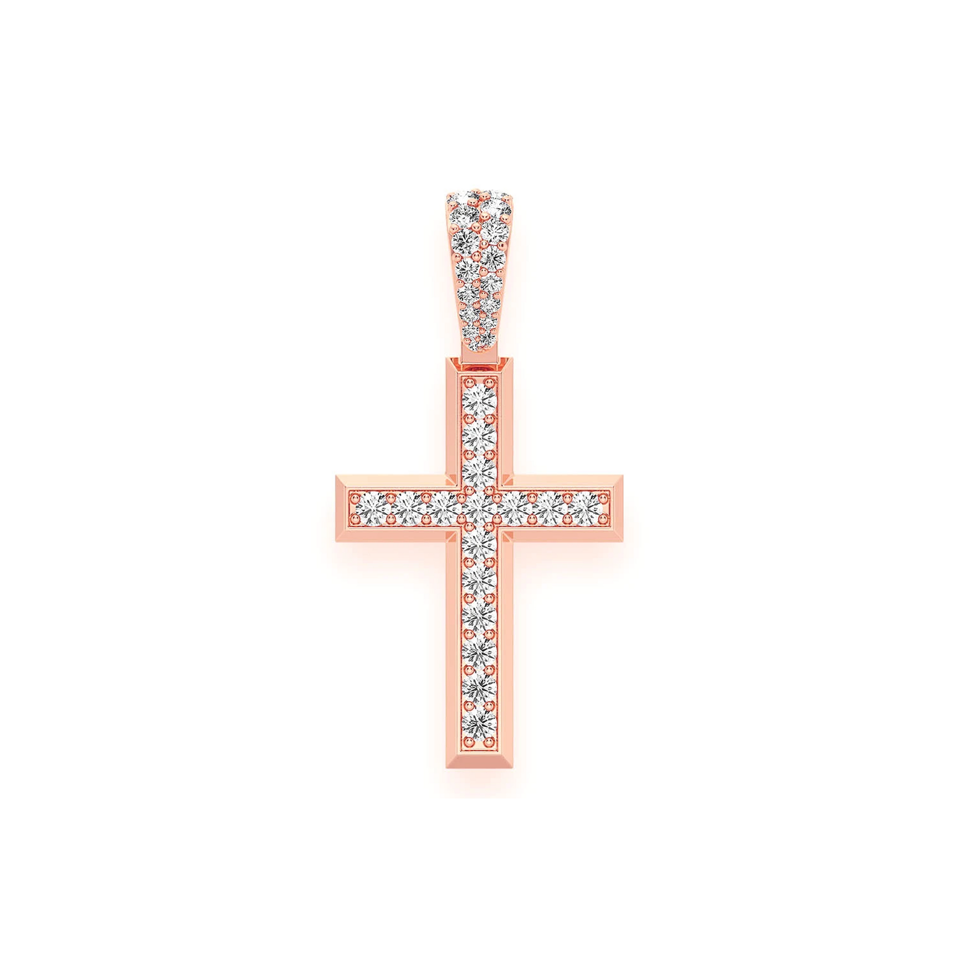 Angle Diamond Cross in 14K rose gold, Statement | 1.15ctw, front view