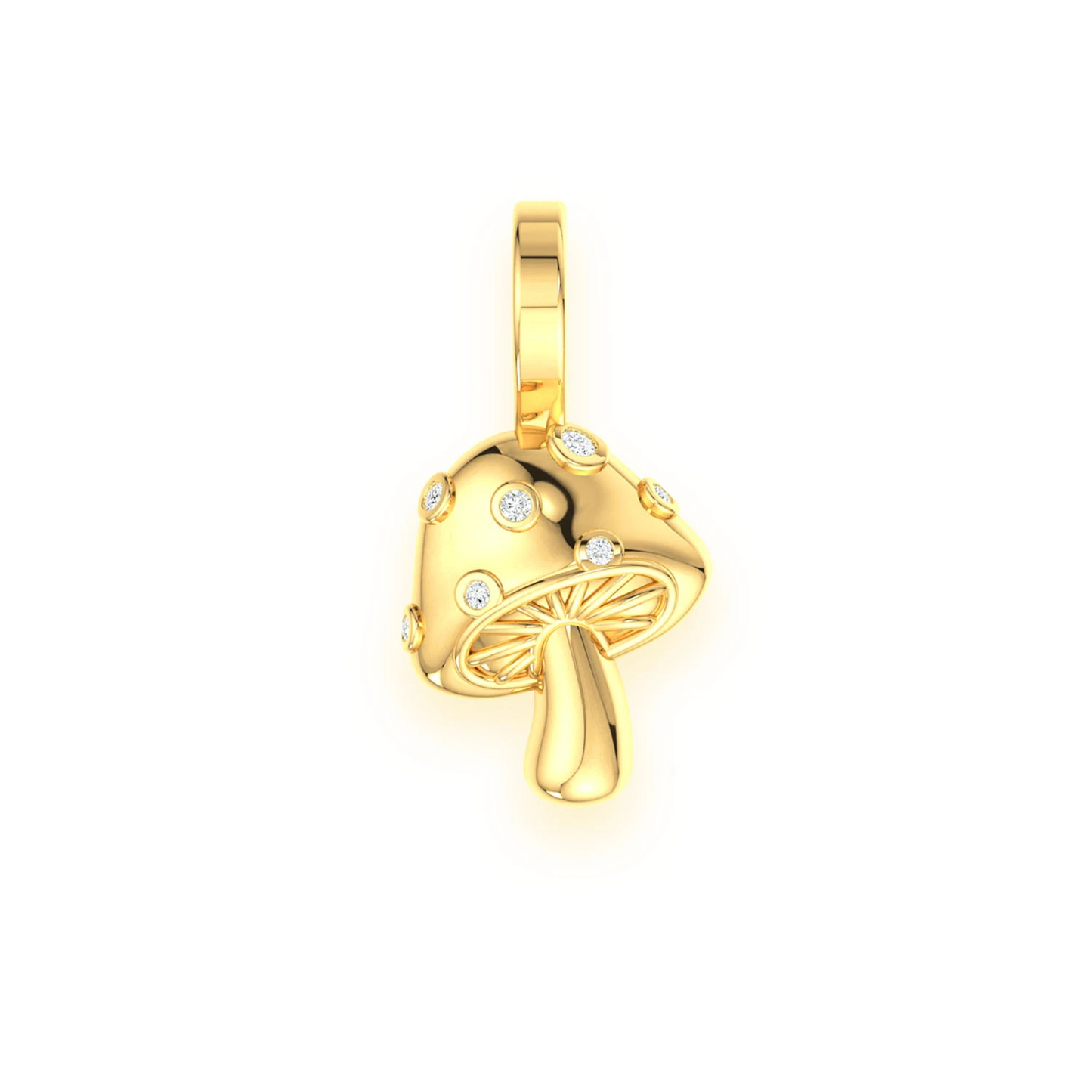 Mushroom Diamond Pendant in 14K yellow gold, front view