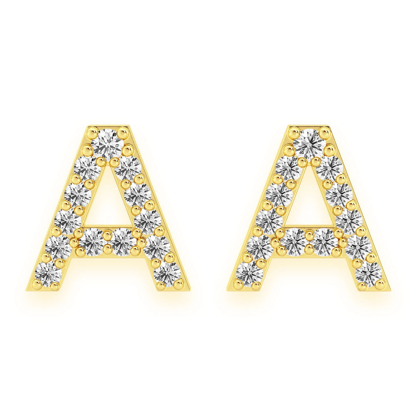 Any Letter Diamond Stud Earrings in 14K yellow gold, front view