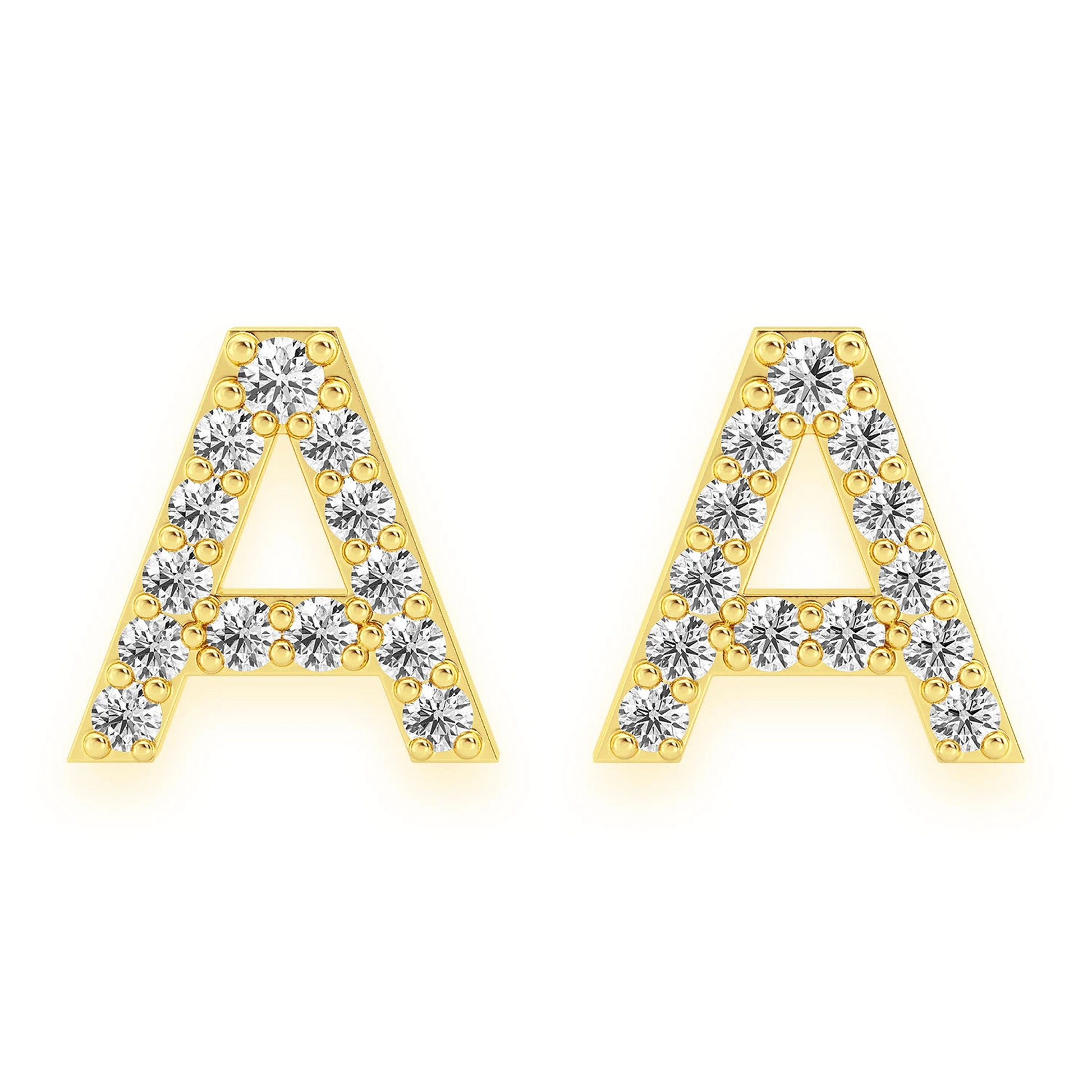 Any Letter Diamond Stud Earrings in 14K yellow gold, front view