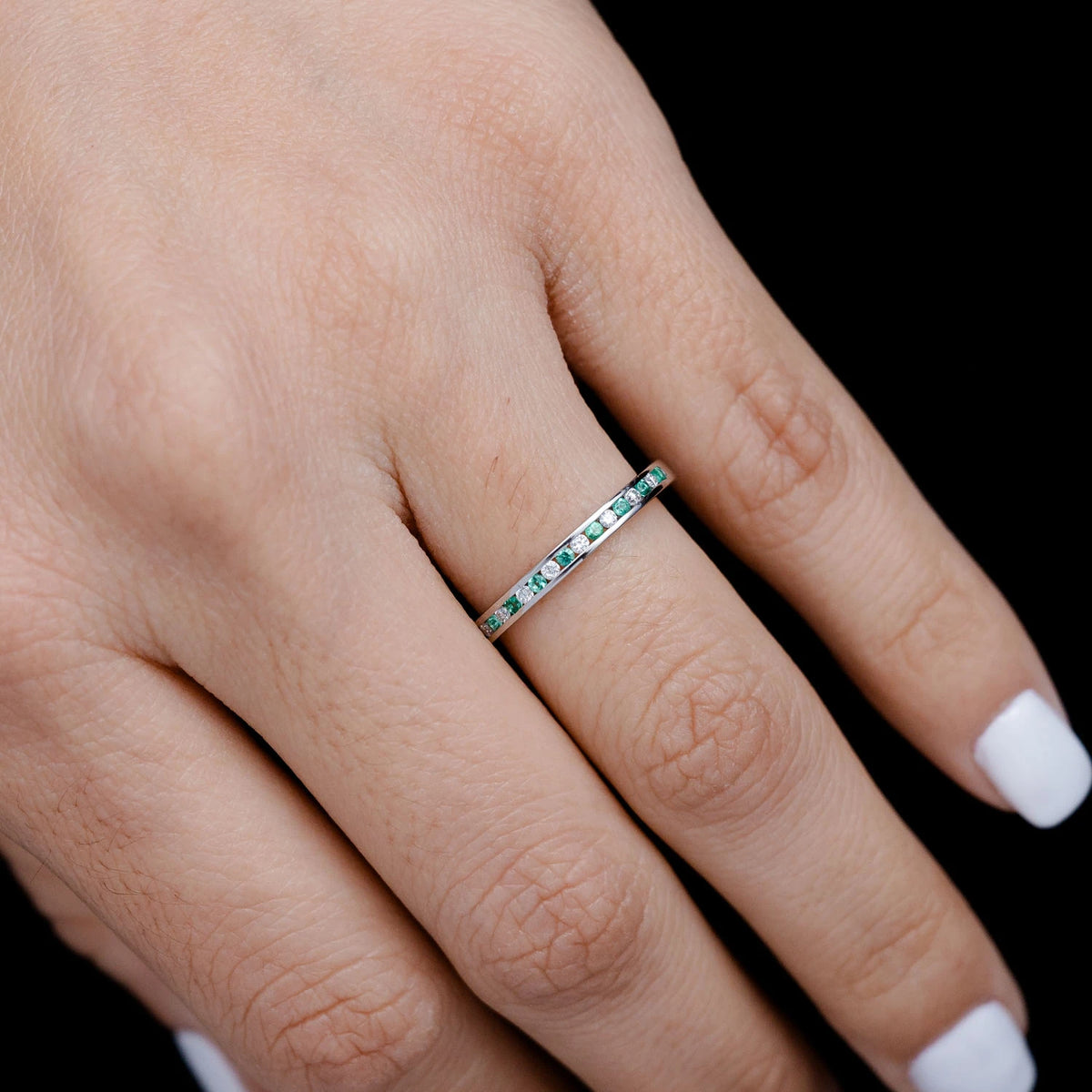 Emerald and Diamond Channel Set Band Ring
