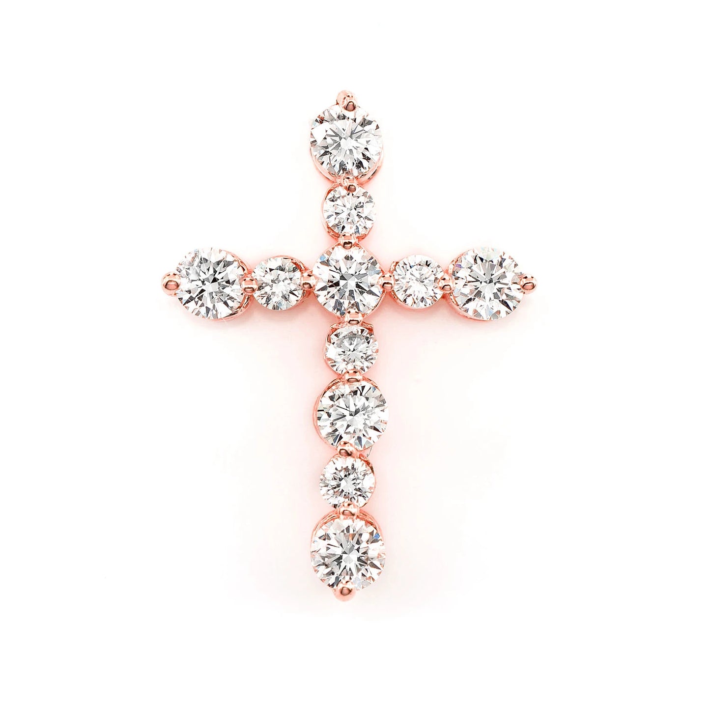 11 Stone Hidden Bail Cross in 14K rose gold, Signature | 0.88ctw, front view