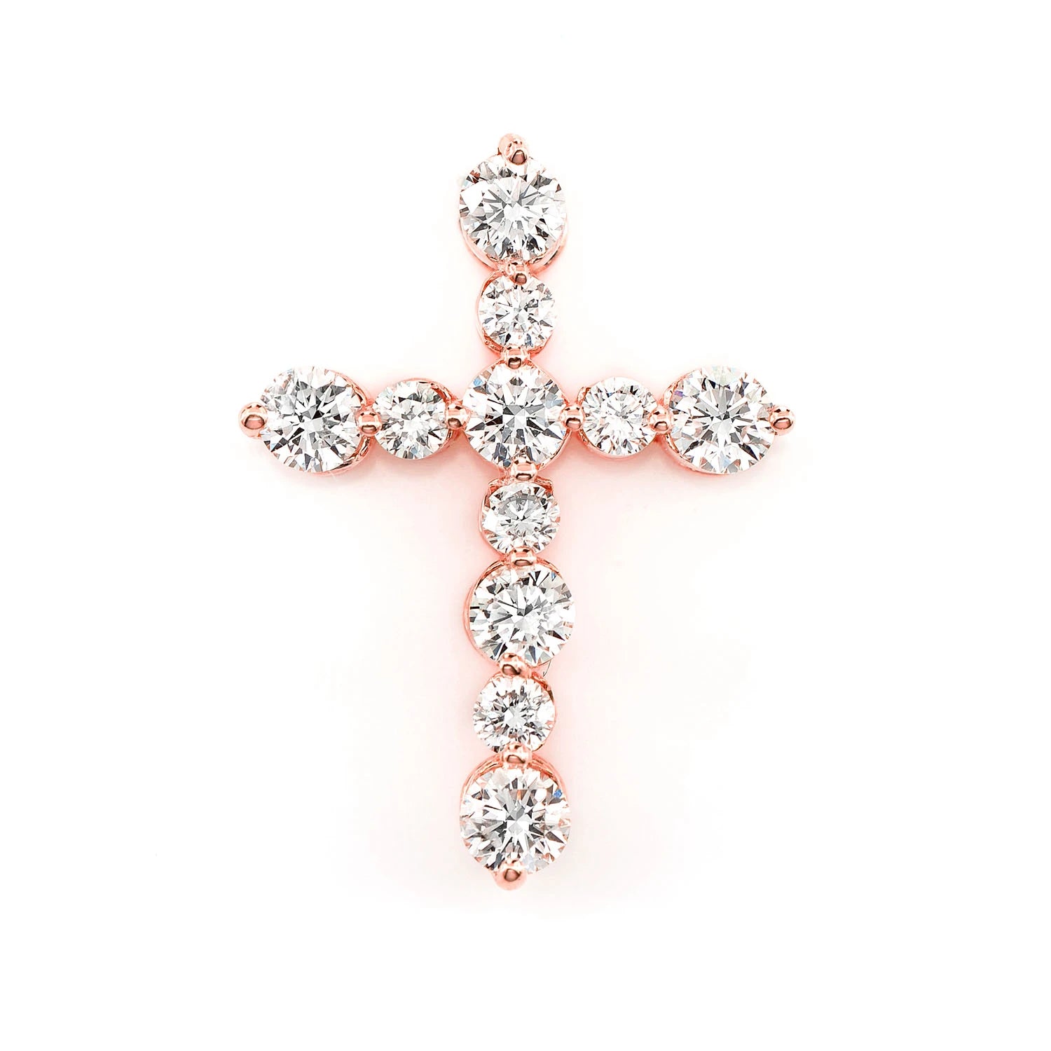 11 Stone Hidden Bail Cross in 14K rose gold, Signature | 0.88ctw, front view