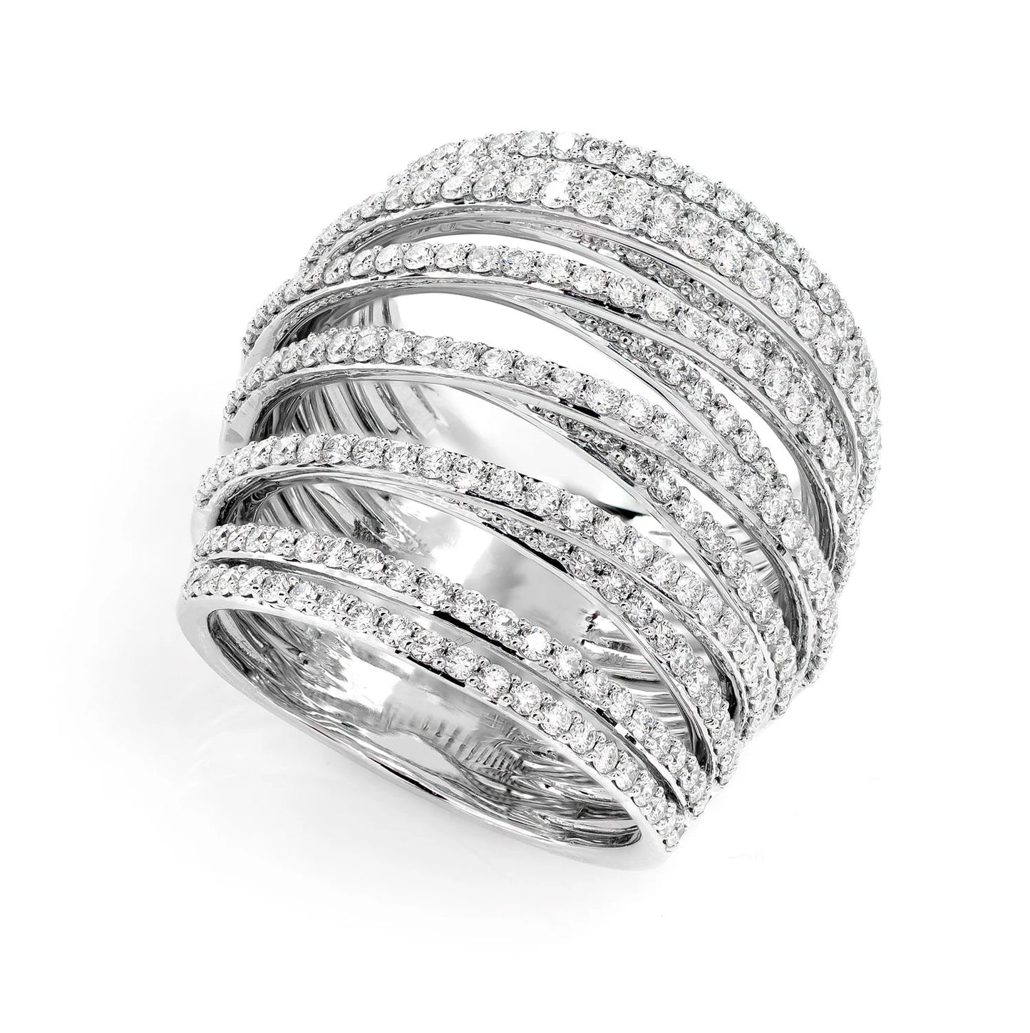 Six Row Crossover Diamond Band Ring