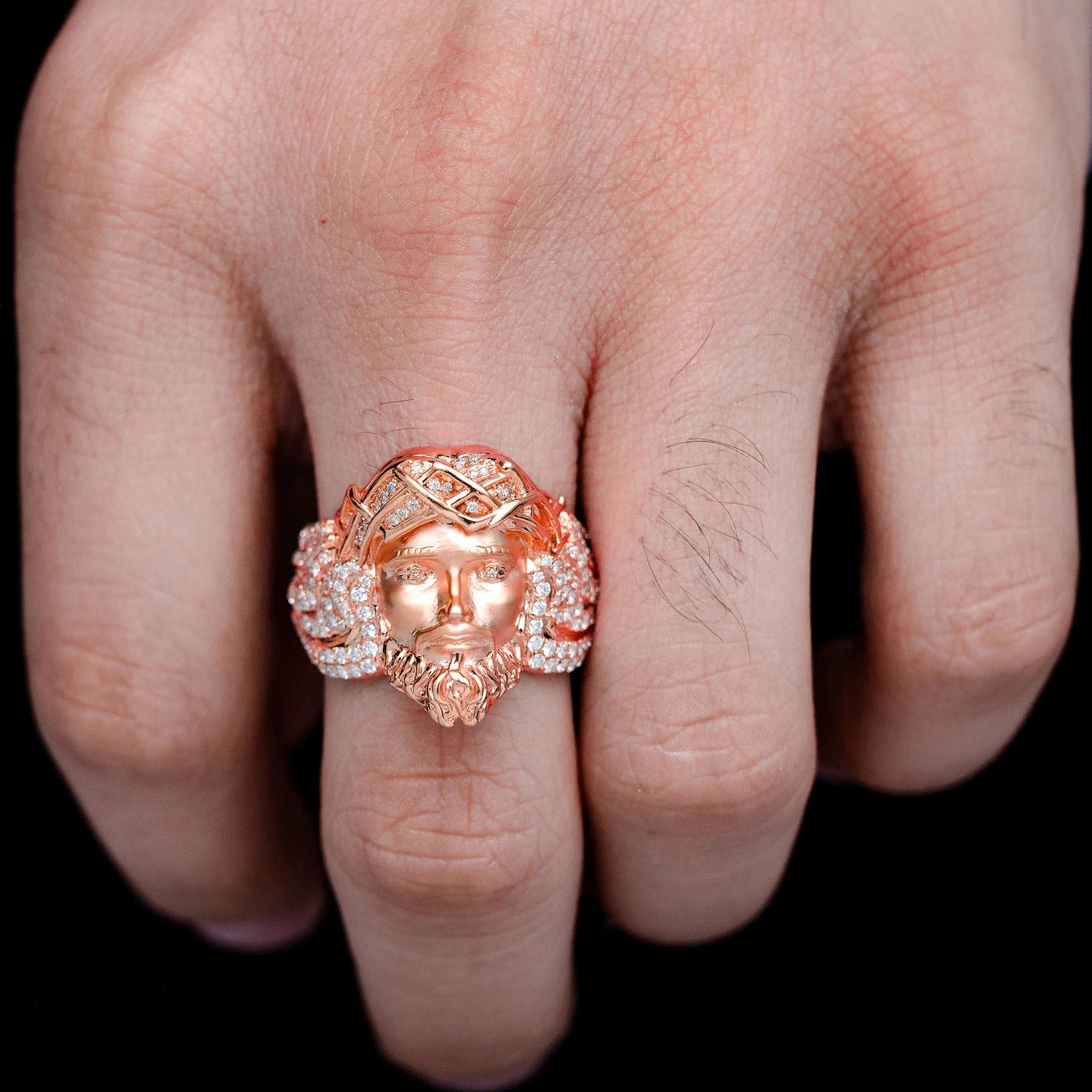 Jesus Portrait Diamond Signet Ring in 10K rose gold, alternate view