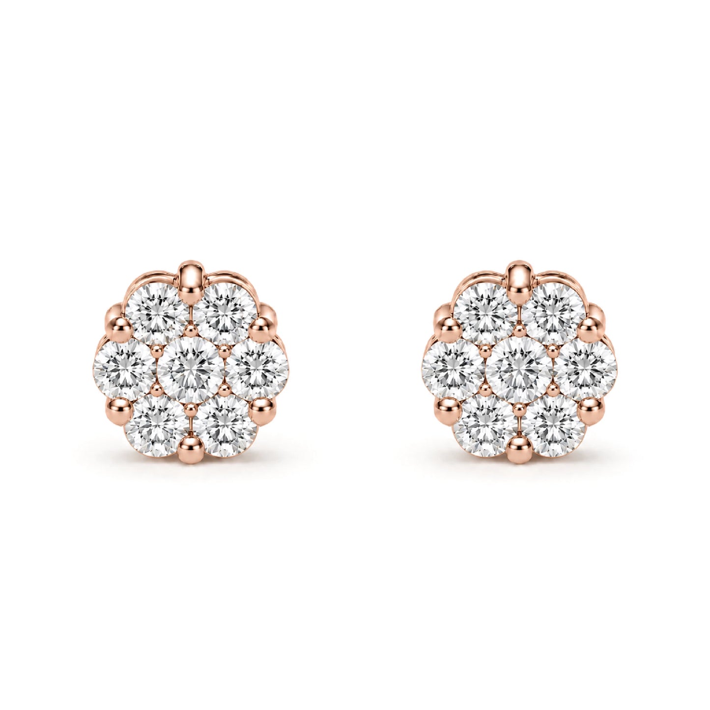 Flower Diamond Studs in 14K rose gold, 0.25ctw, front view
