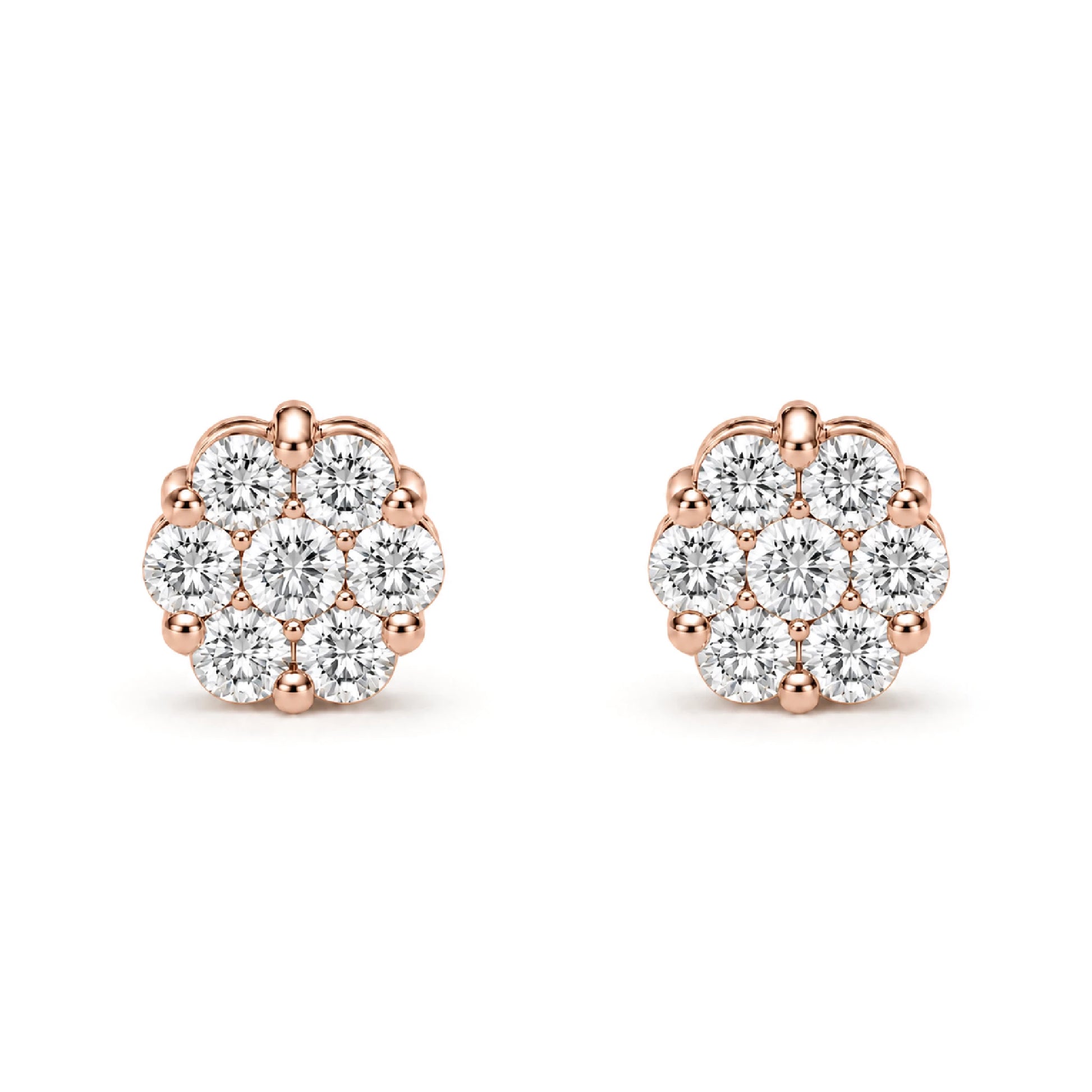 Flower Diamond Studs in 14K rose gold, 0.25ctw, front view