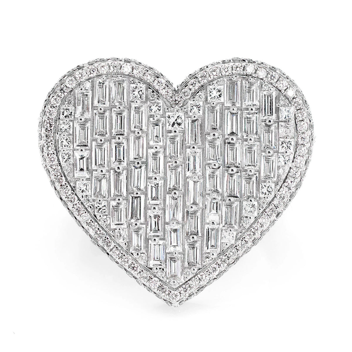 Baguette Diamond Heart Signet Ring