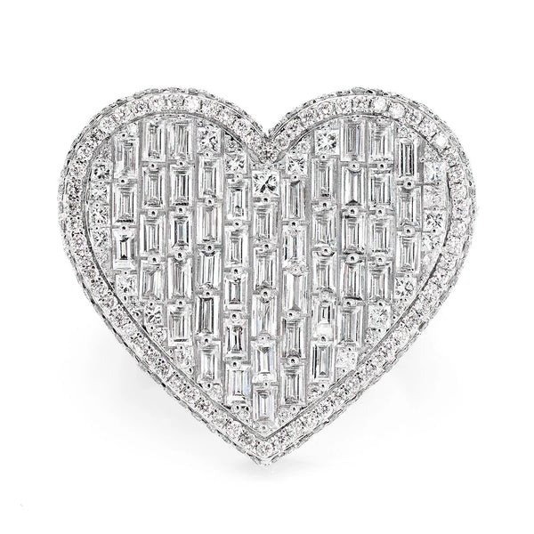 Baguette Diamond Heart Signet Ring