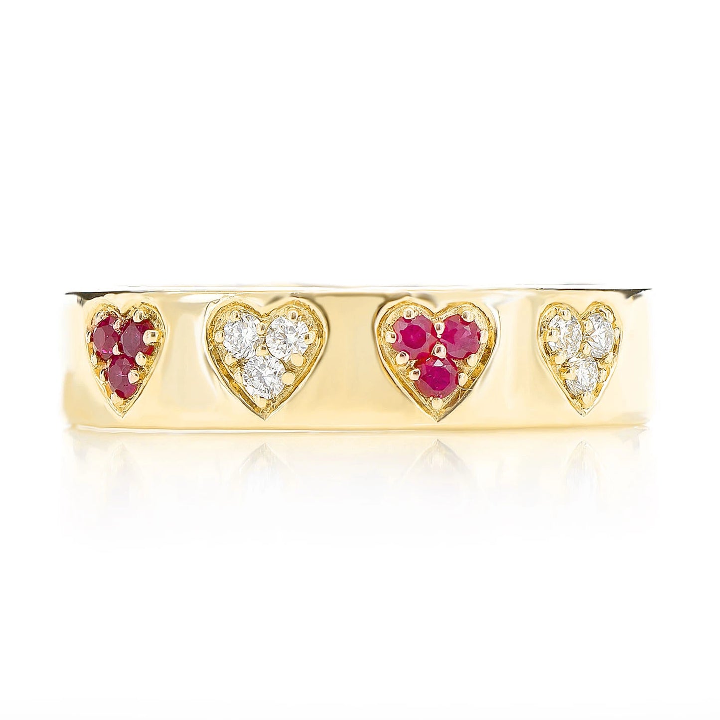 Ruby and Diamond Cluster Heart Band Ring