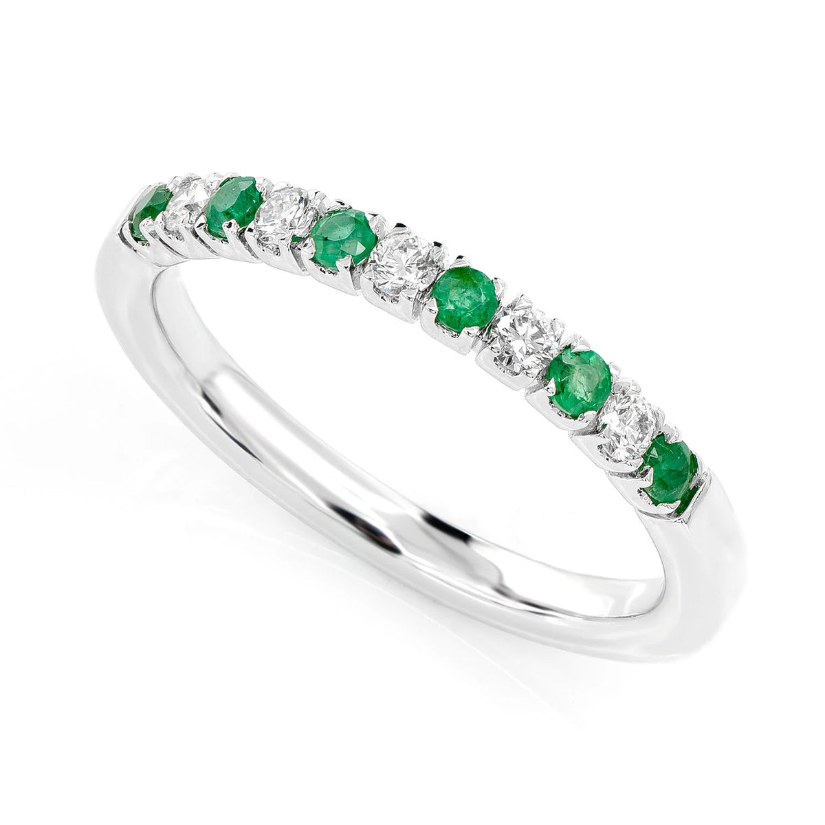Emerald and Diamond Single Row Band Ring