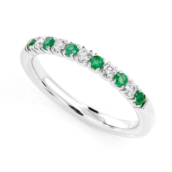 Emerald and Diamond Single Row Band Ring