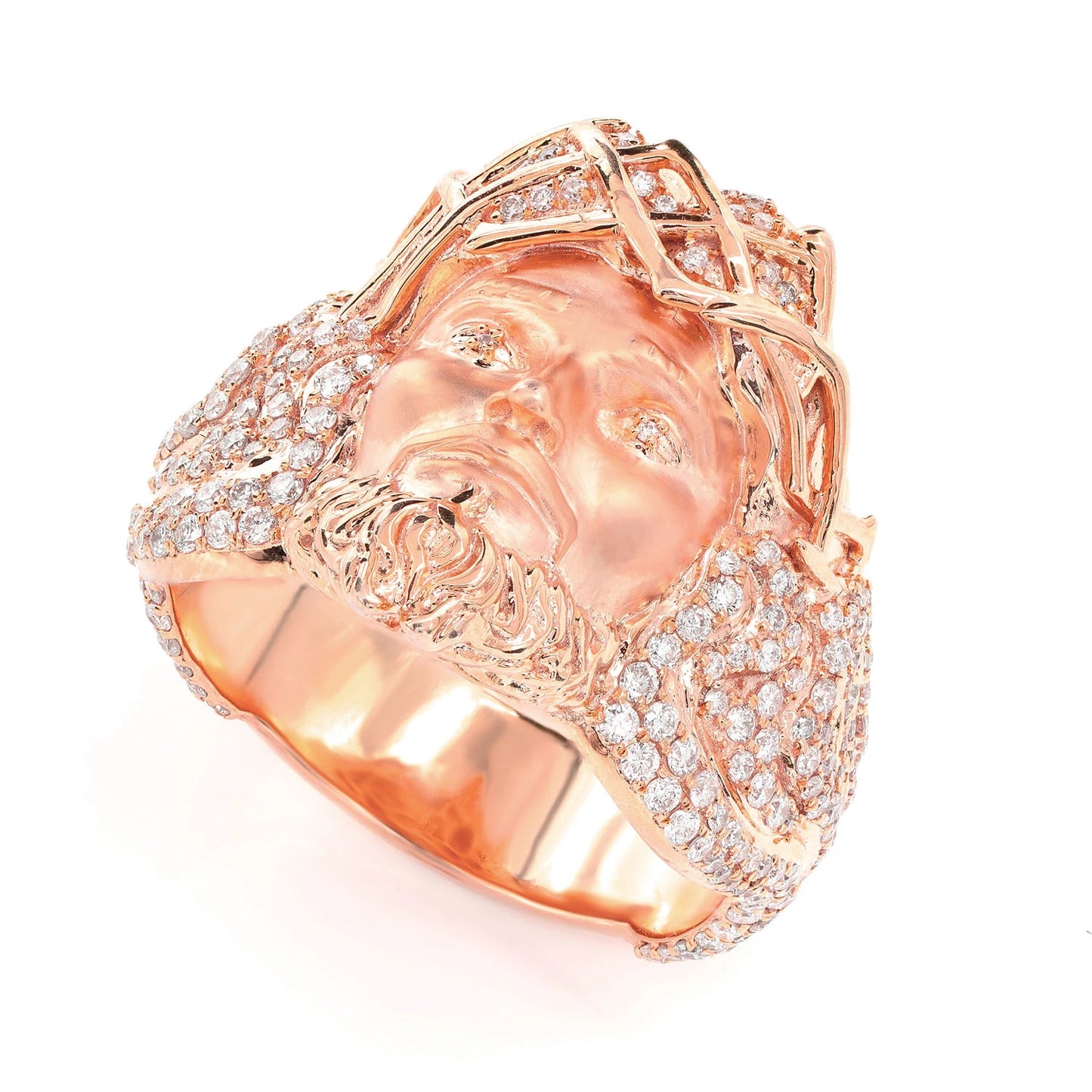 Jesus Portrait Diamond Signet Ring in 10K rose gold, detail view