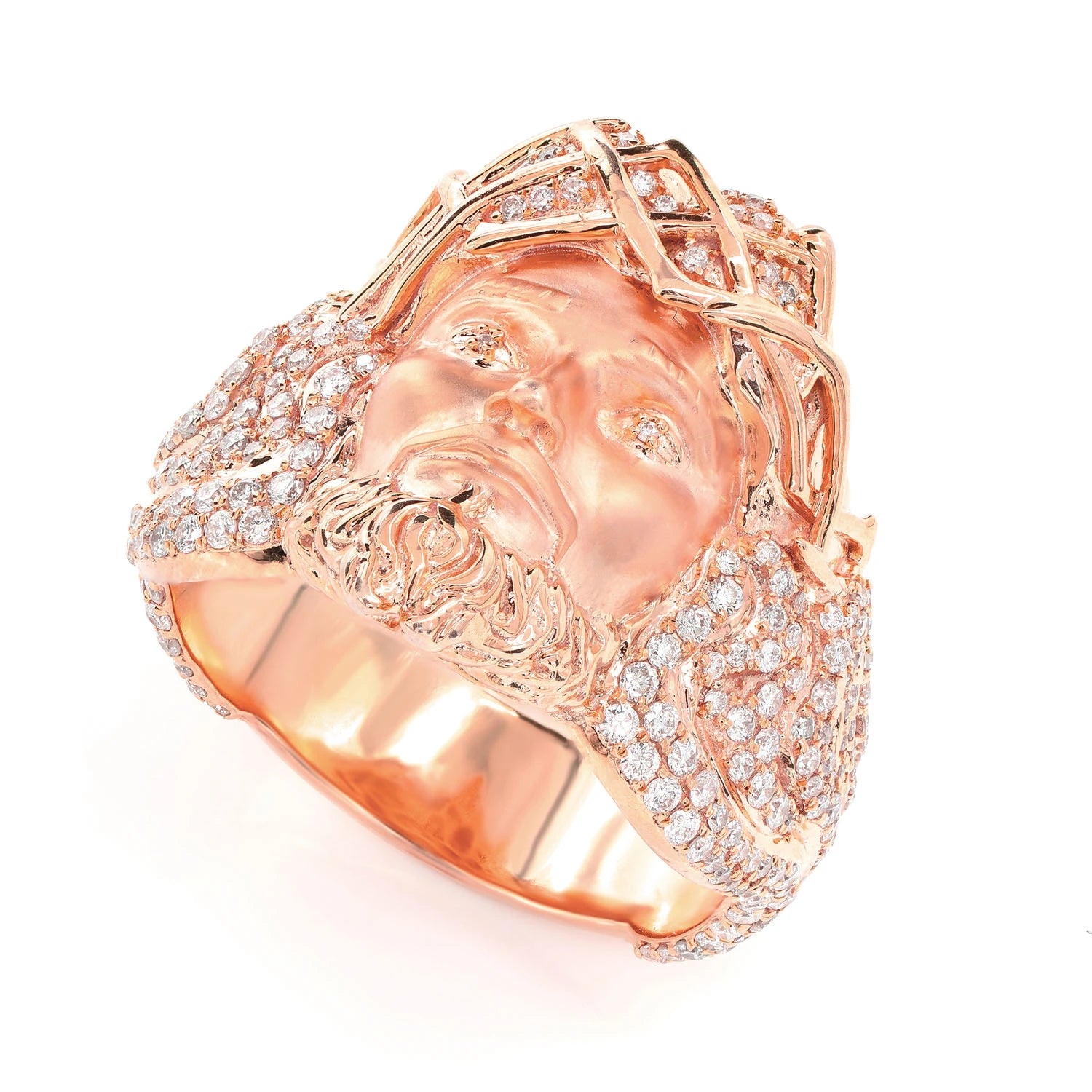 Jesus Portrait Diamond Signet Ring in 10K rose gold, detail view