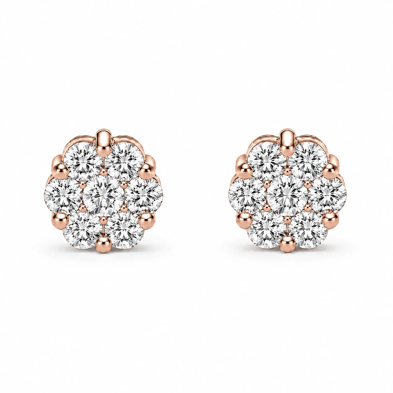 Flower Diamond Studs in 14K rose gold, 0.50ctw, front view