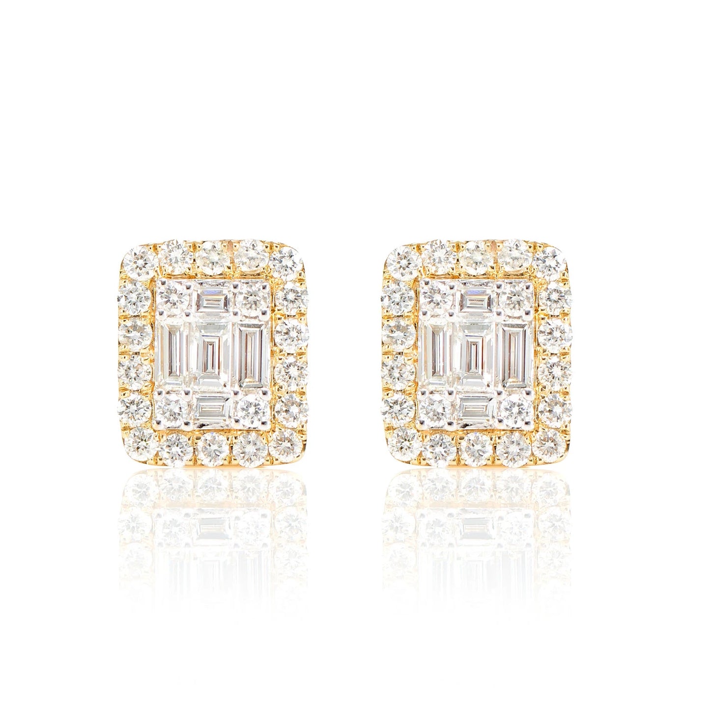 Halo Diamond Baguette Stud Earrings