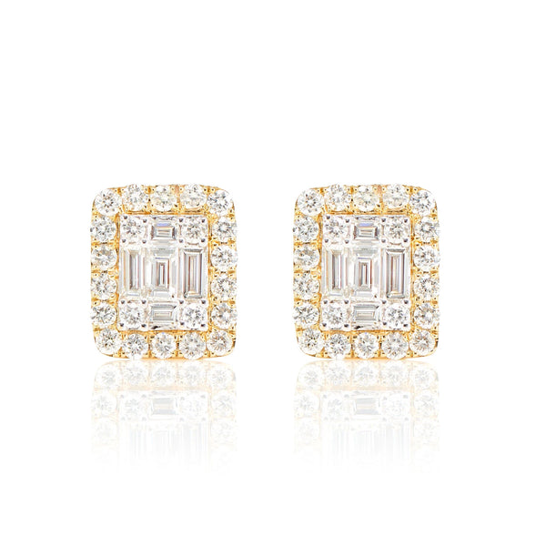 Halo Diamond Baguette Stud Earrings