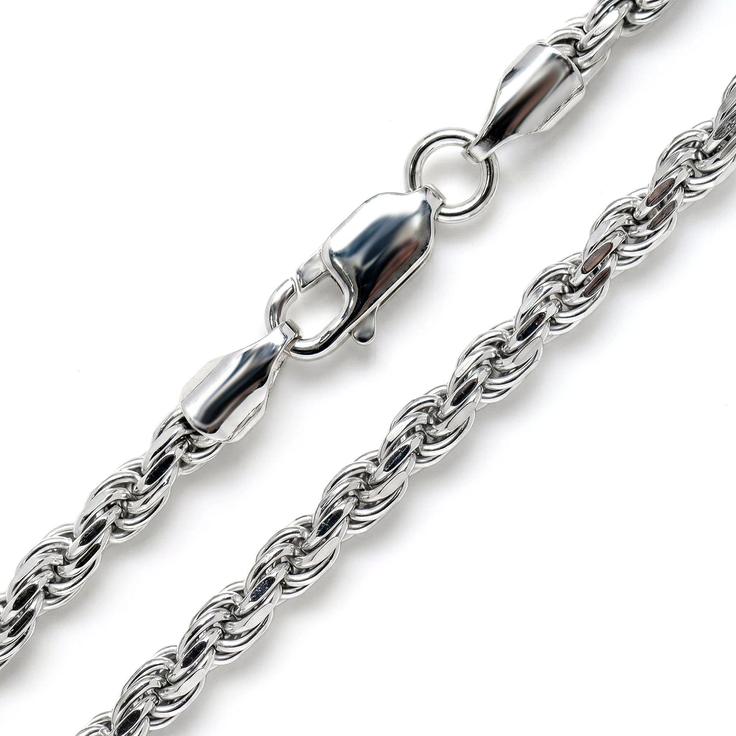 Sterling Silver Rope Chain in 925 sterling silver, 4mm width, alternate view 2