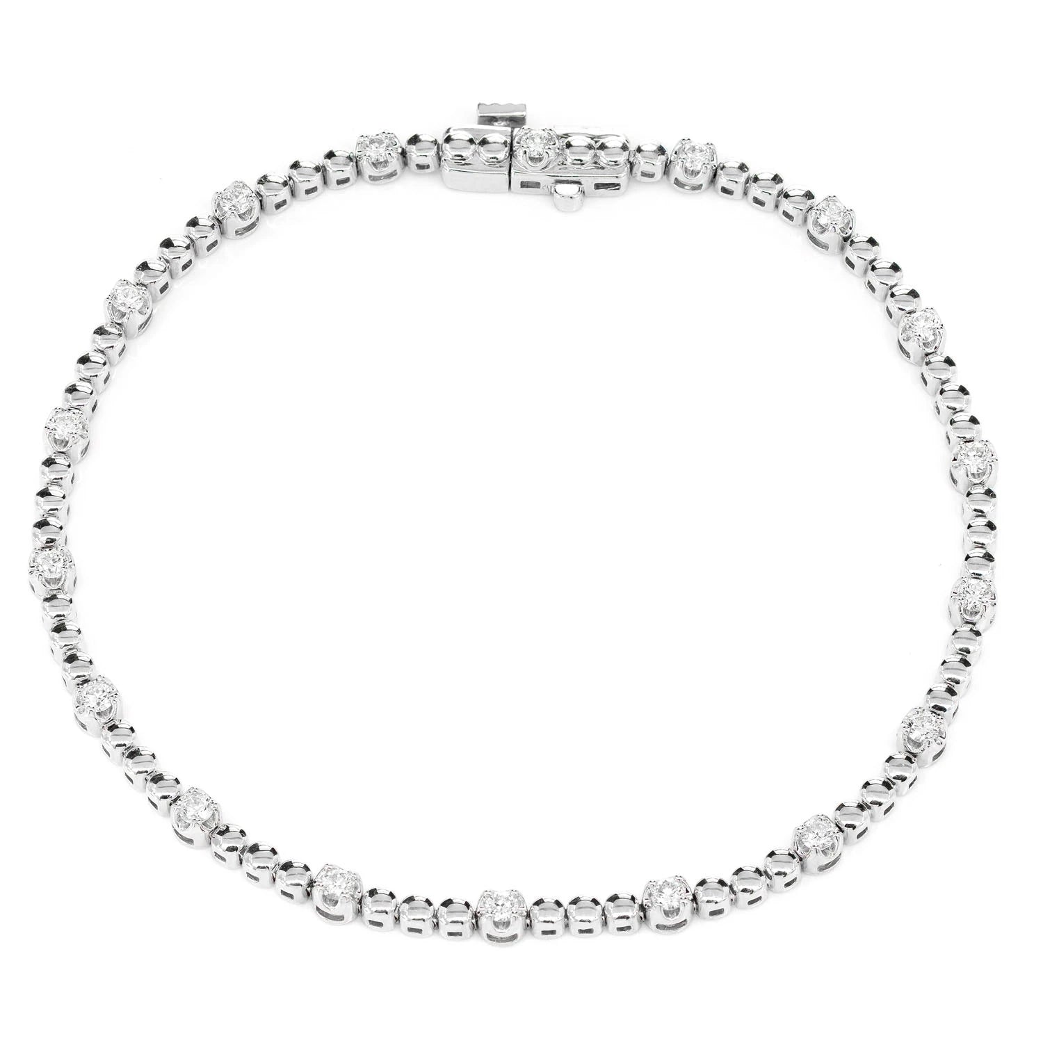Crown Set Beaded Diamond Link Bracelet in 14K white gold, front view