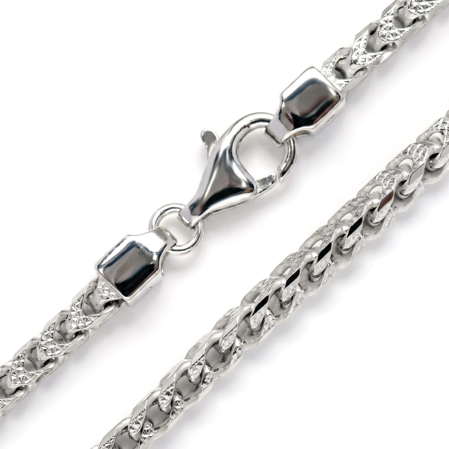 Sterling Silver Franco Chain in 925 sterling silver, 5mm width, angled view
