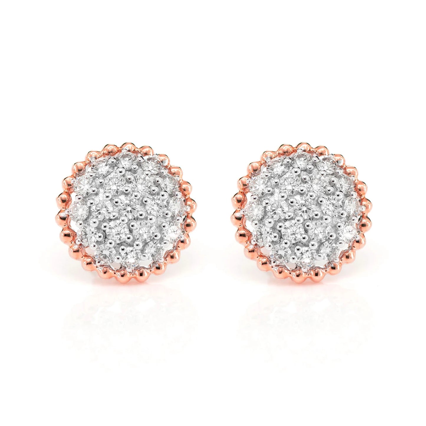 Diamond Beaded Halo Cluster Stud Earrings