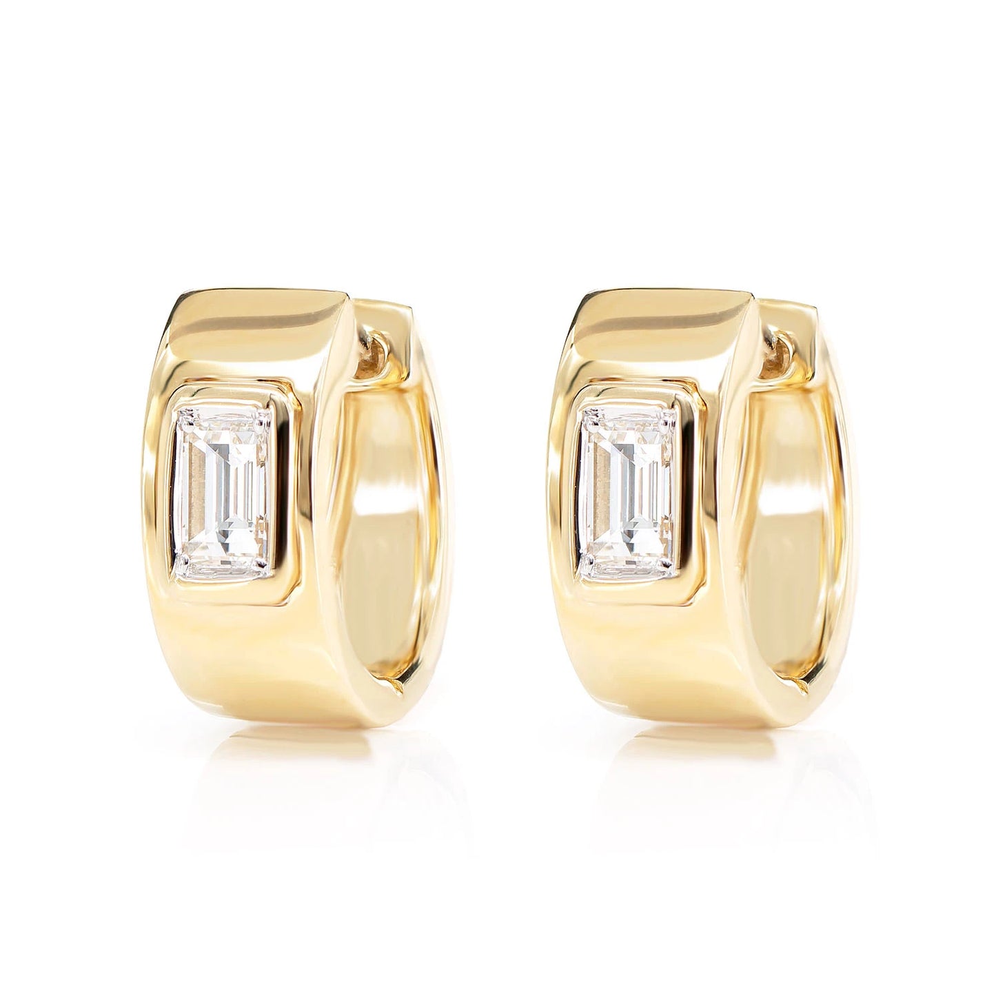 Diamond Solitaire Baguette Framed Huggie Earrings