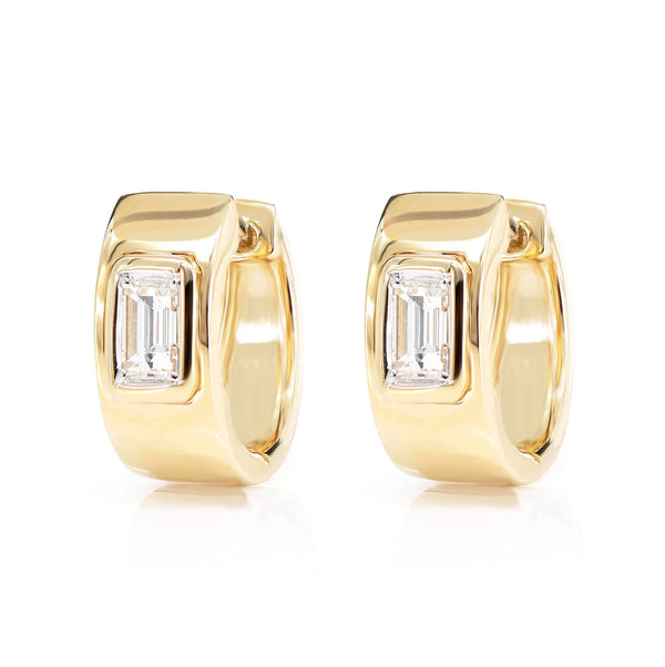 Diamond Solitaire Baguette Framed Huggie Earrings
