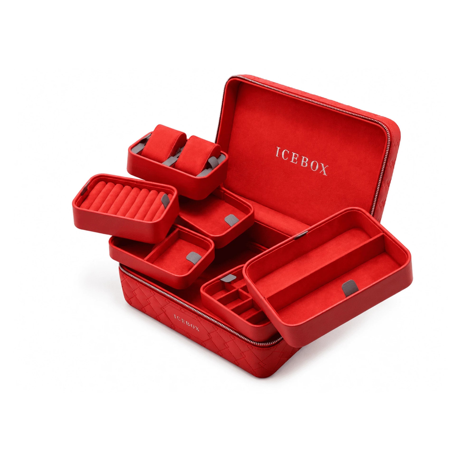 Icebox Large Traveler Case in red, 2-watch capacity, detail view 2