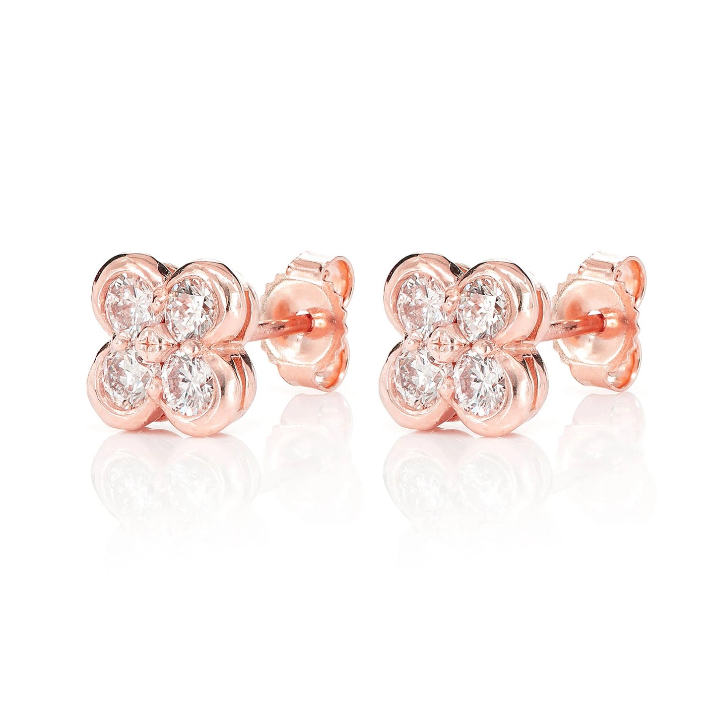 Diamond Clover Bezel Stud Earrings