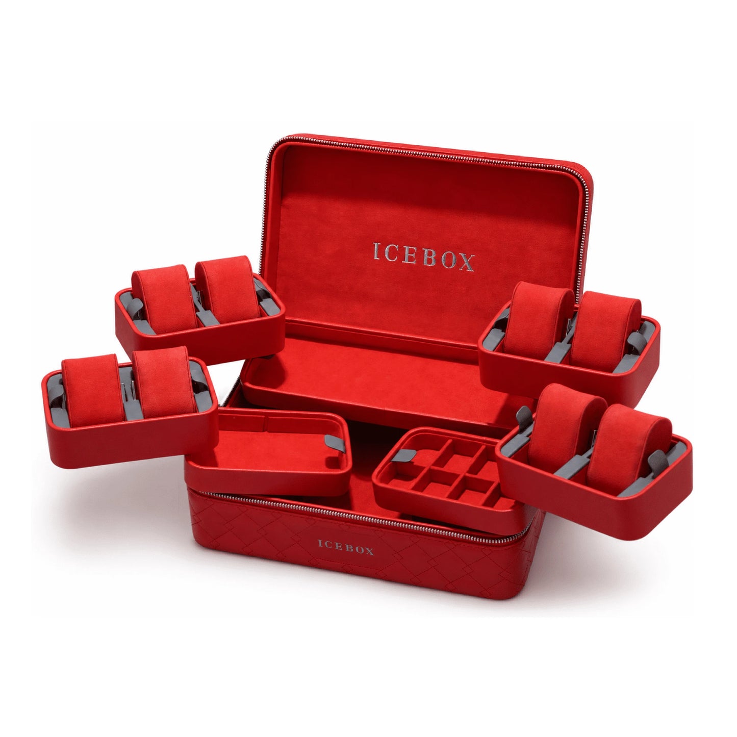 Icebox Large Traveler Case in red, 8-watch capacity, detail view 2