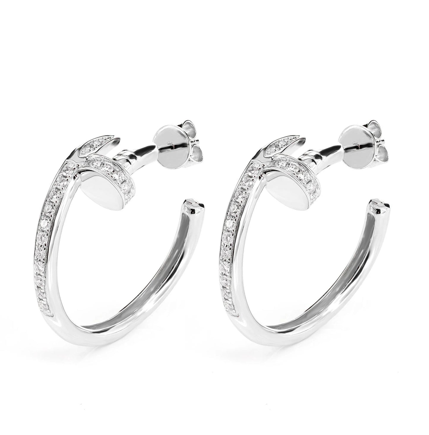 Nail Half Diamond Hoop Earrings