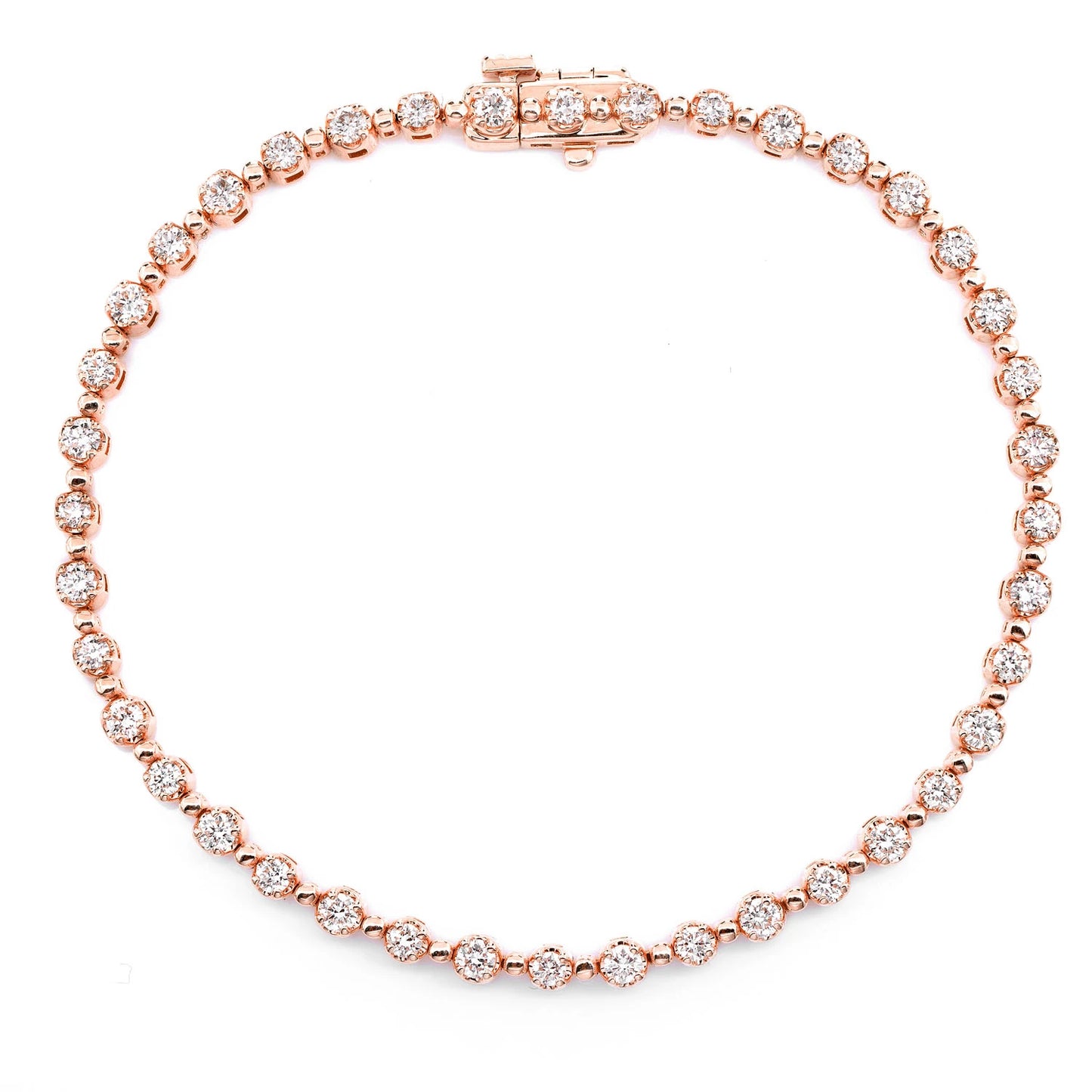 Beaded Crown Set Diamond Bracelet in 14K rose gold, One Color, front view