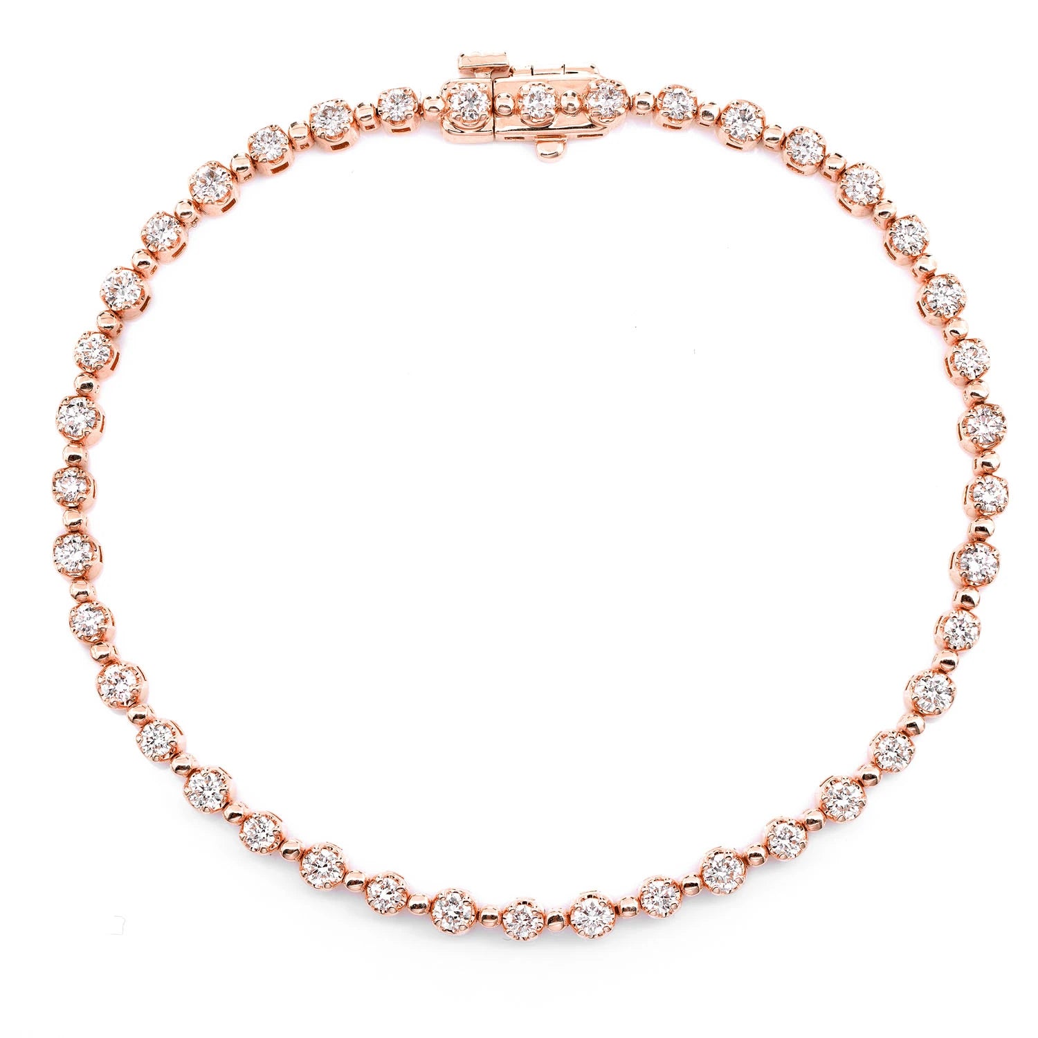 Beaded Crown Set Diamond Bracelet in 14K rose gold, One Color, front view