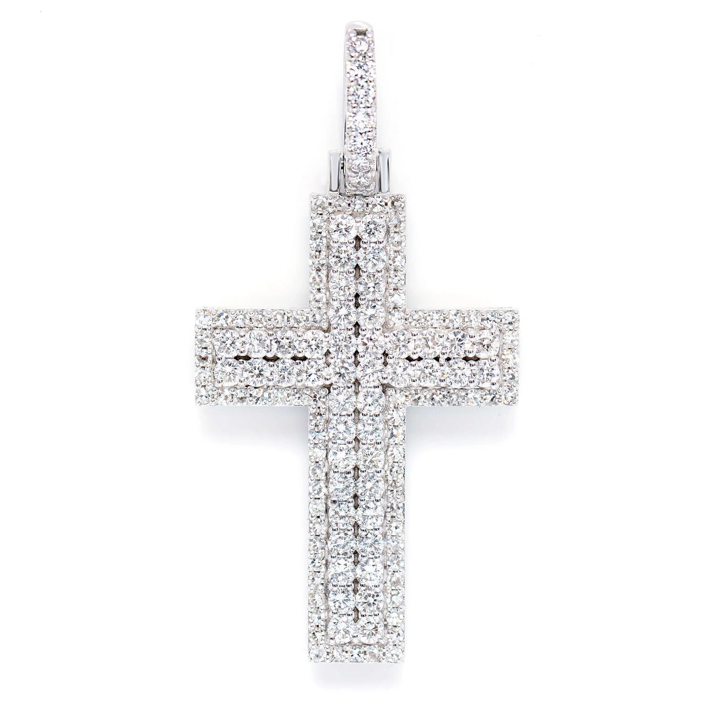 Sterling Silver Double Layer Cross Lab Diamond Pendant