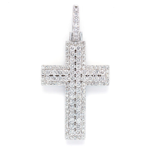 Sterling Silver Double Layer Cross Lab Diamond Pendant