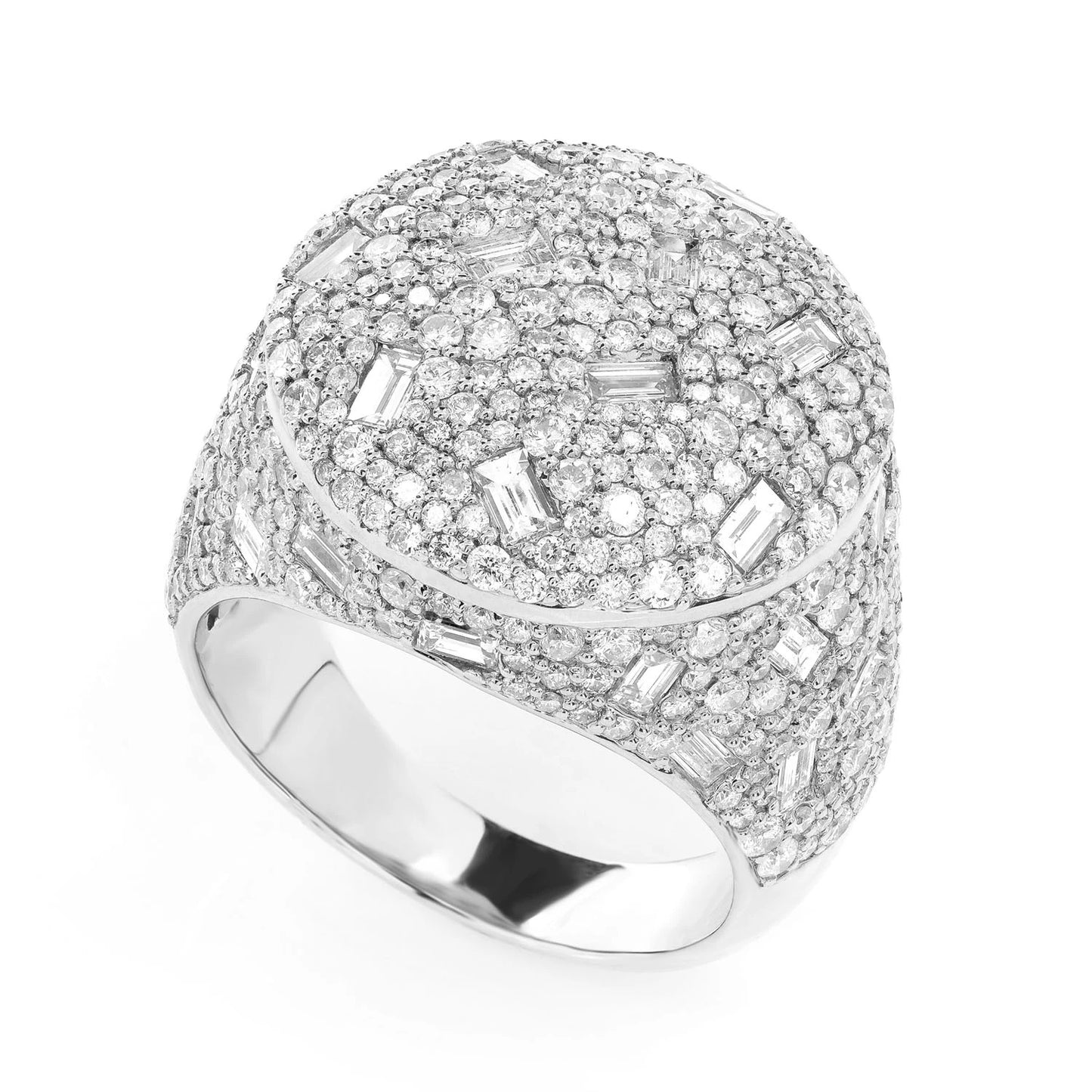 Round Gypsy Baguette Diamond Signet Ring