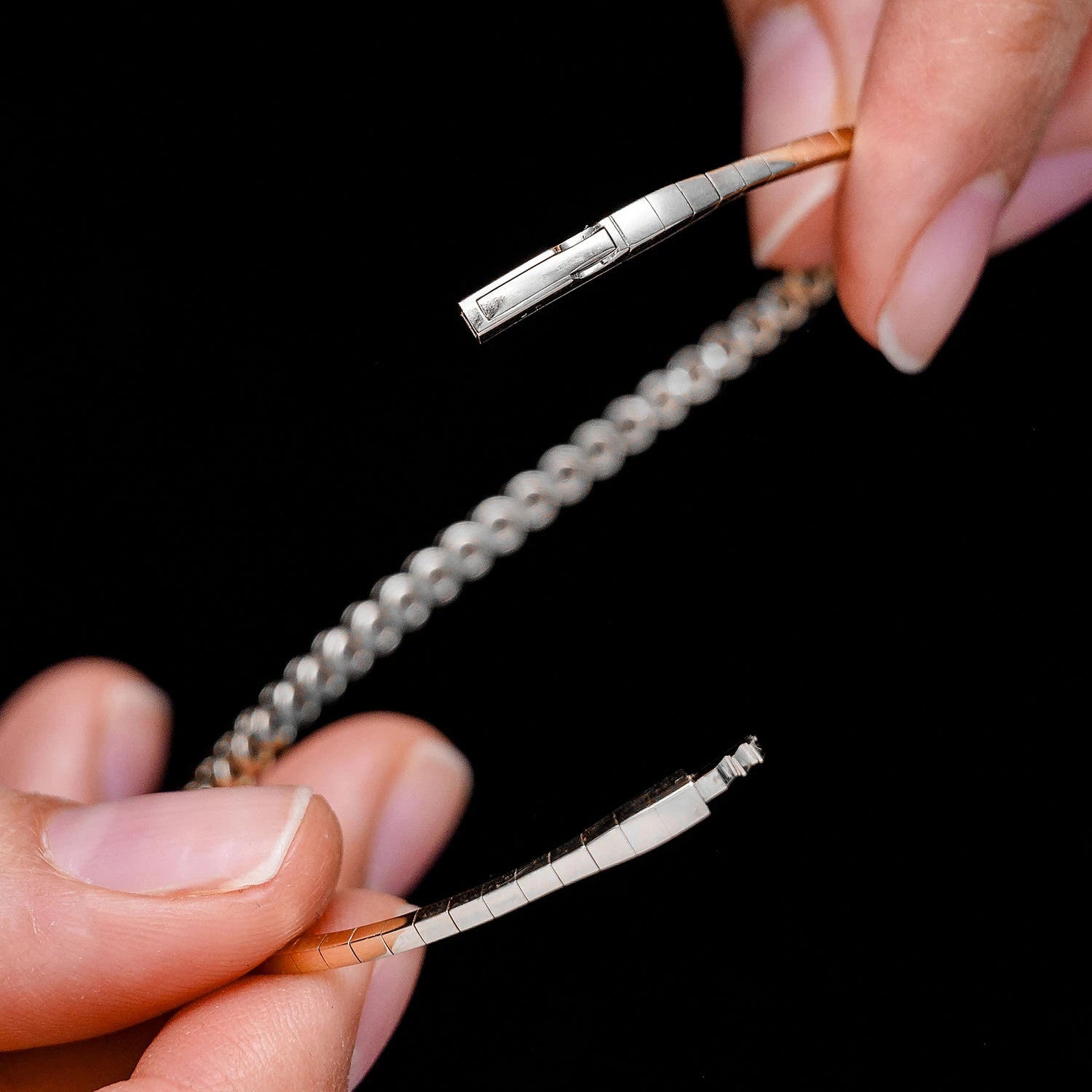 Milgrain Diamond Flex Bangle Bracelet in 14K white gold, alternate view