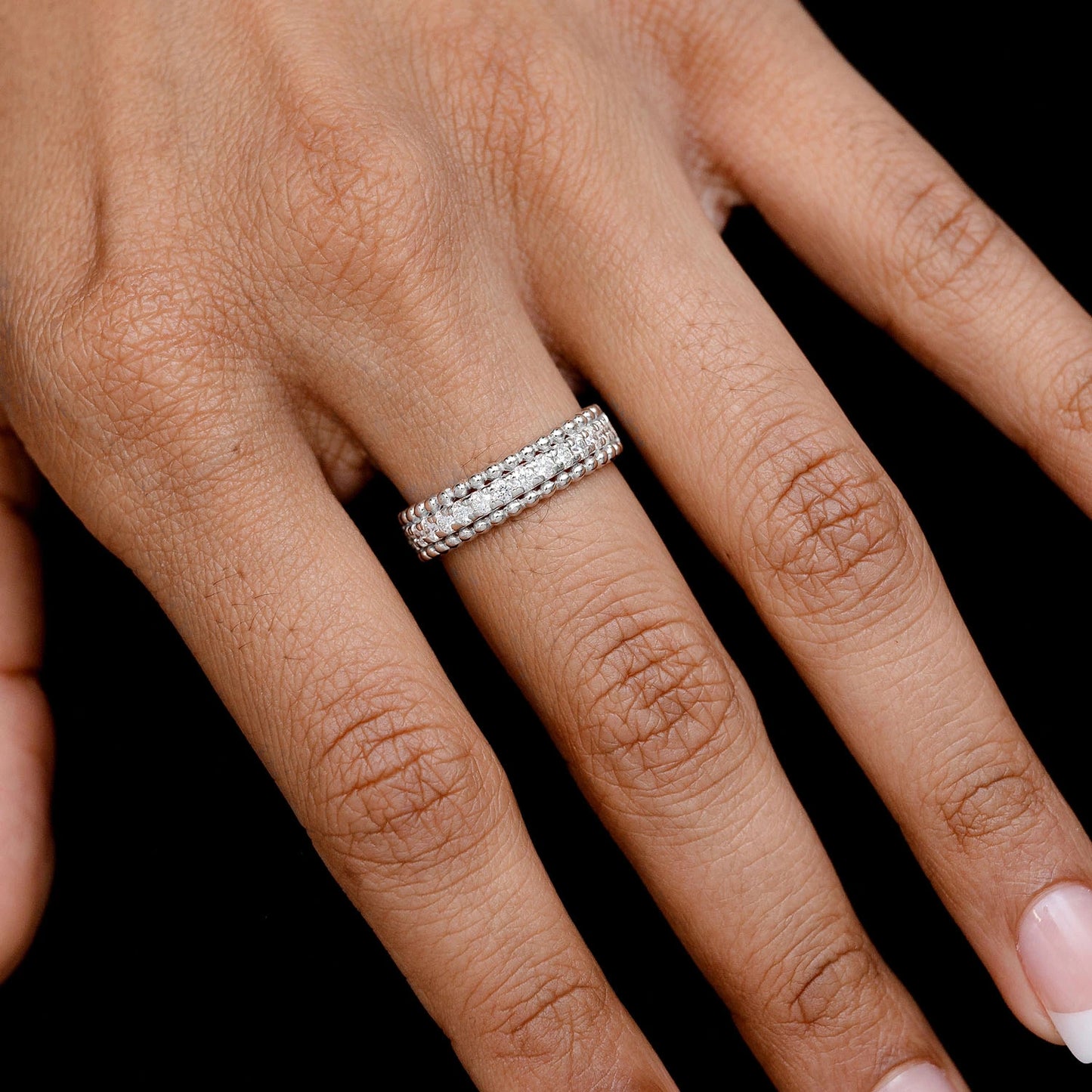 Beaded Border Diamond Band in 14K white gold, alternate view