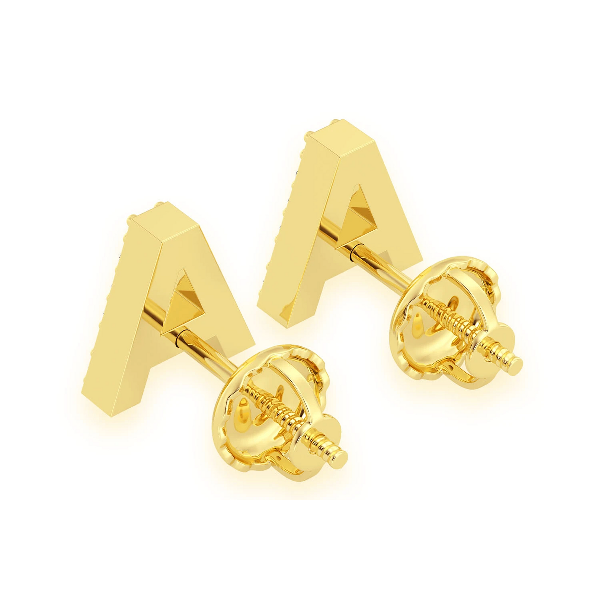 Any Letter Diamond Stud Earrings in 14K yellow gold, back view