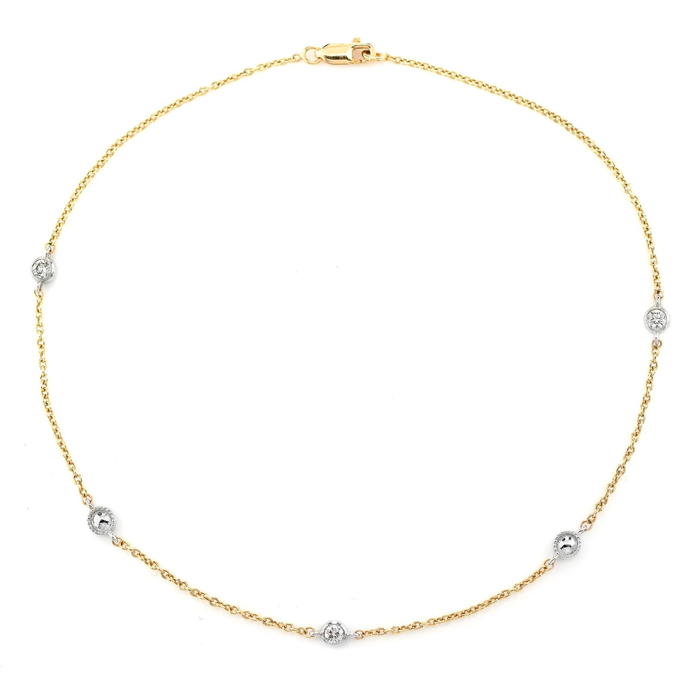 Bead & Bezel Diamond Bracelet in 14K yellow gold, 0.10ctw, front view