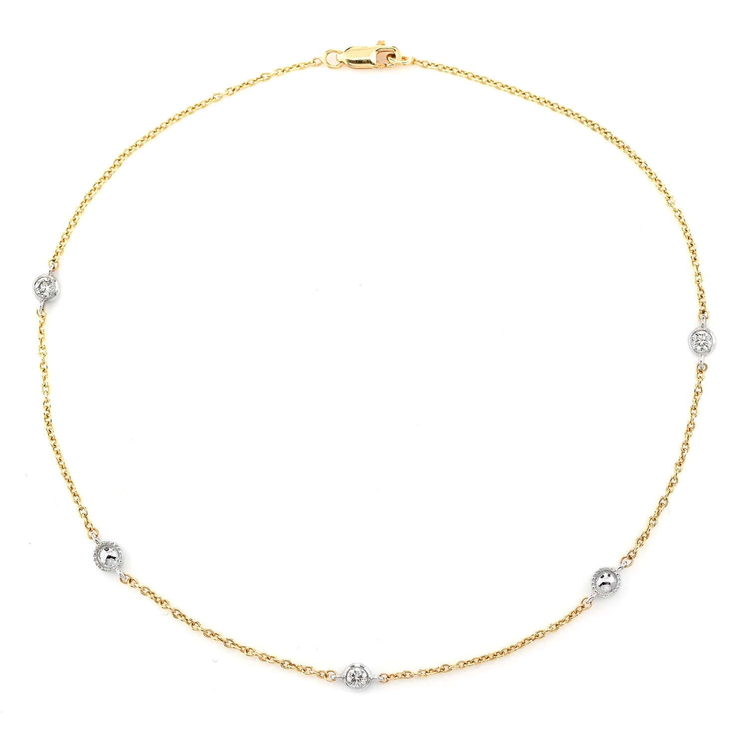 Bead & Bezel Diamond Bracelet in 14K yellow gold, 0.10ctw, front view