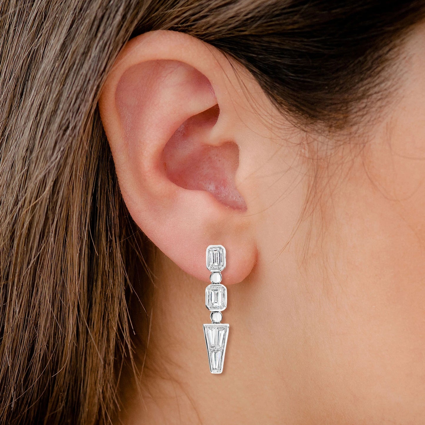 Diamond Baguette Trapezoid Dangle Earrings