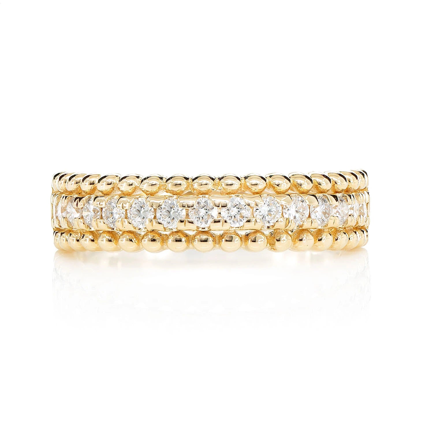 Beaded Border Diamond Band in 14K yellow gold, front view