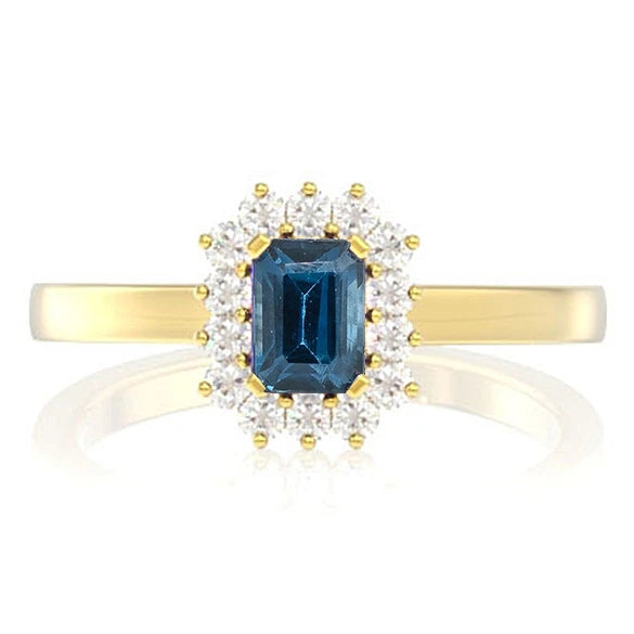 0.30ct Emerald Cut Sapphire Halo Diamond Engagement Ring