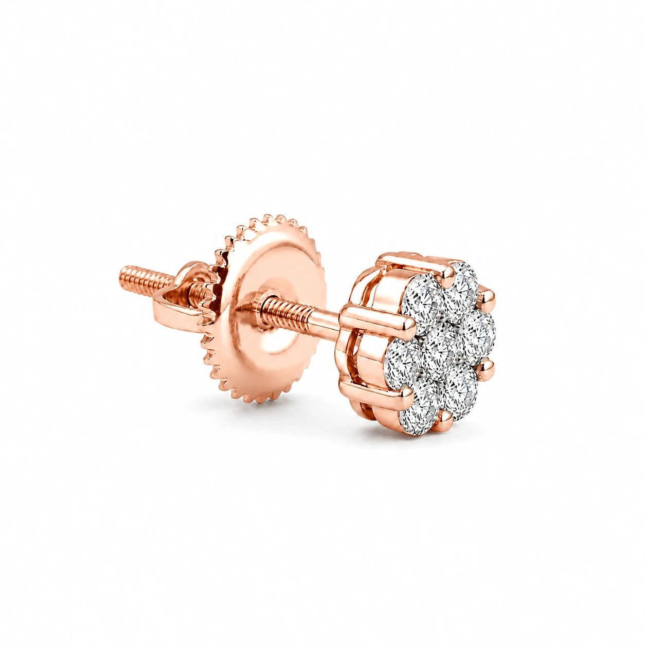 Flower Diamond Studs in 14K rose gold, 0.75ctw, angled view