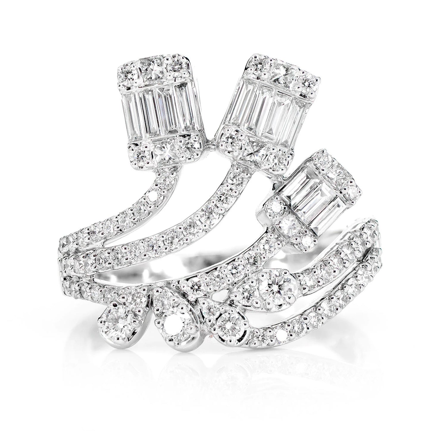 Diamond Baguette Cluster Wave Ring