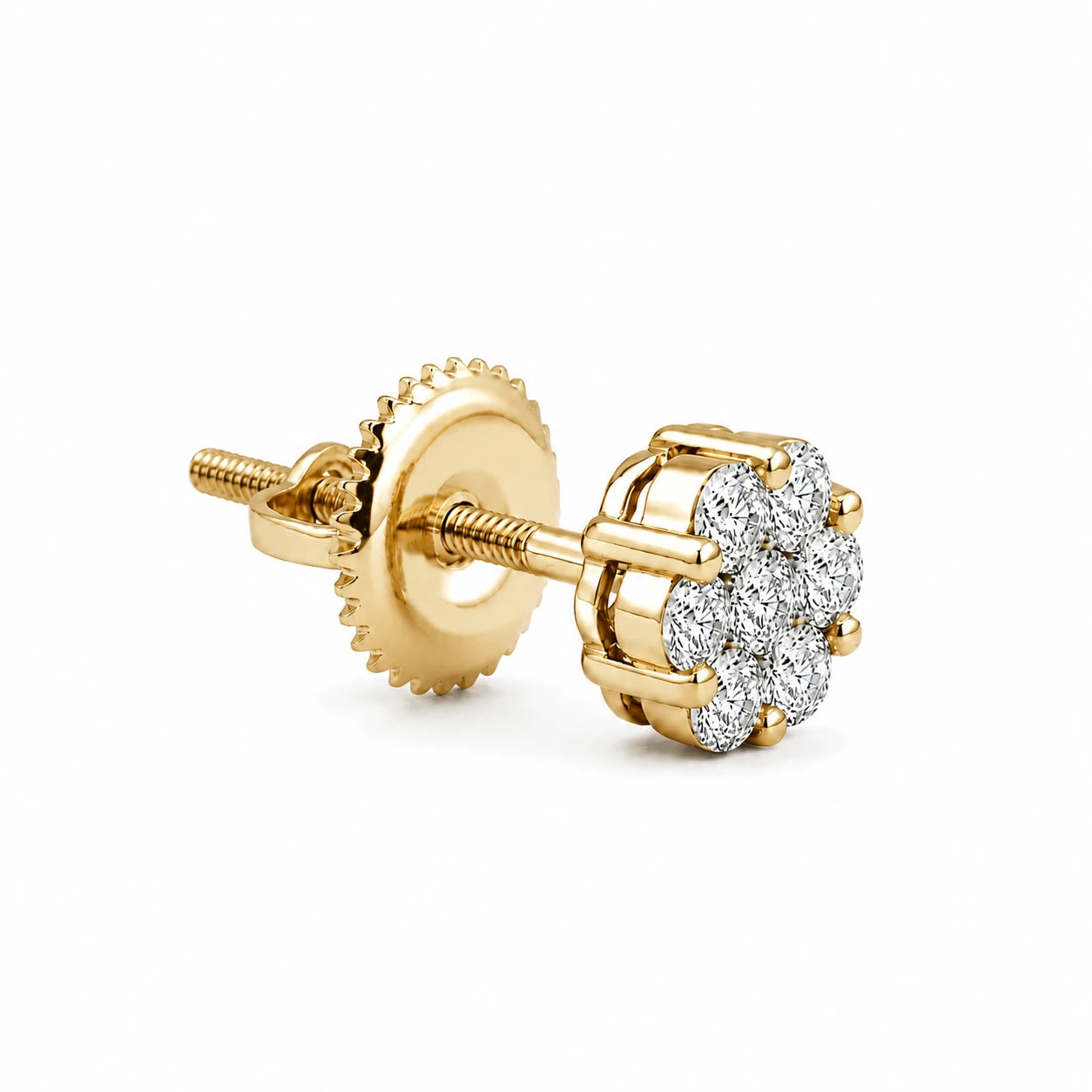 Flower Diamond Studs in 14K yellow gold, 0.75ctw, angled view