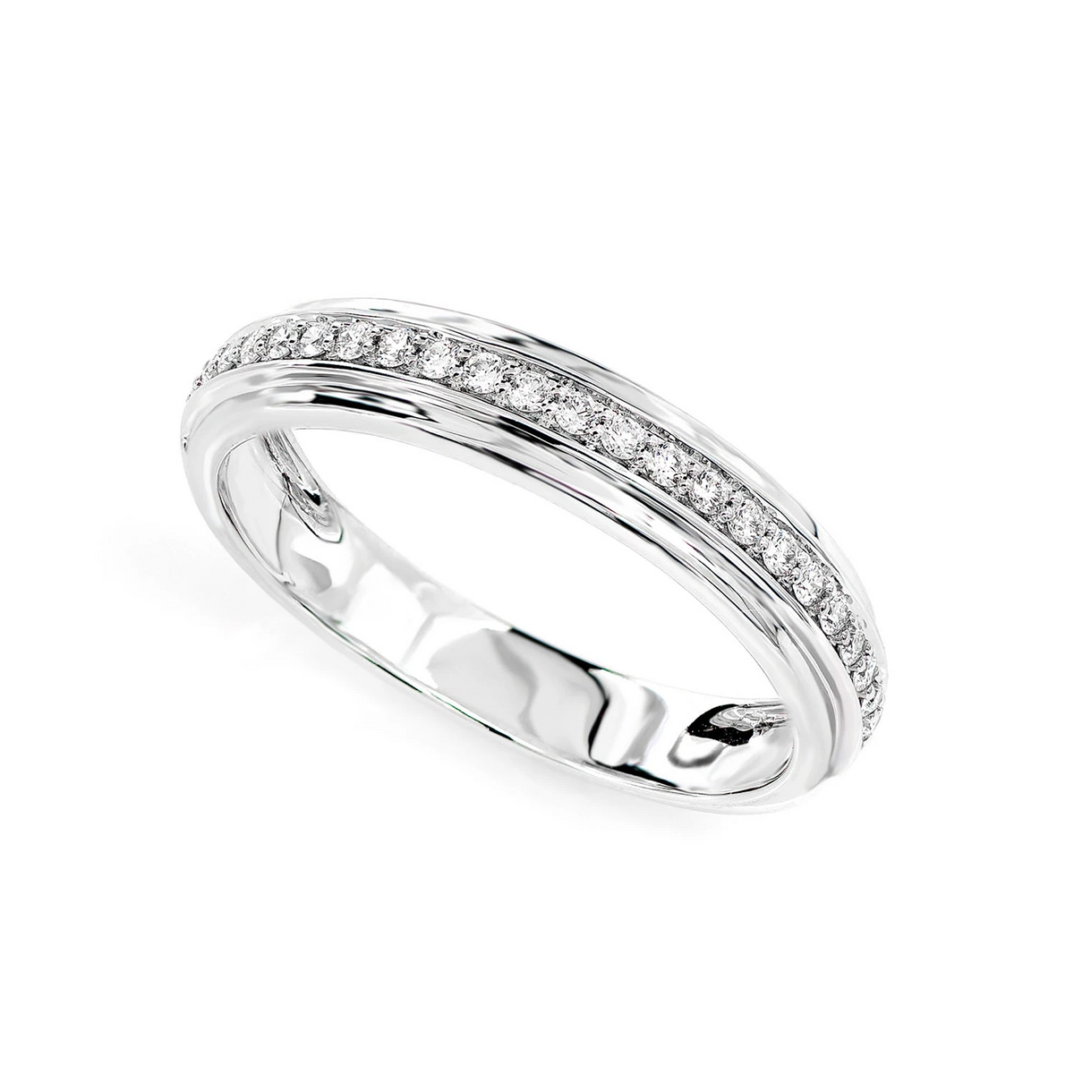 Single Row Border Ring 14k in white gold, angled view