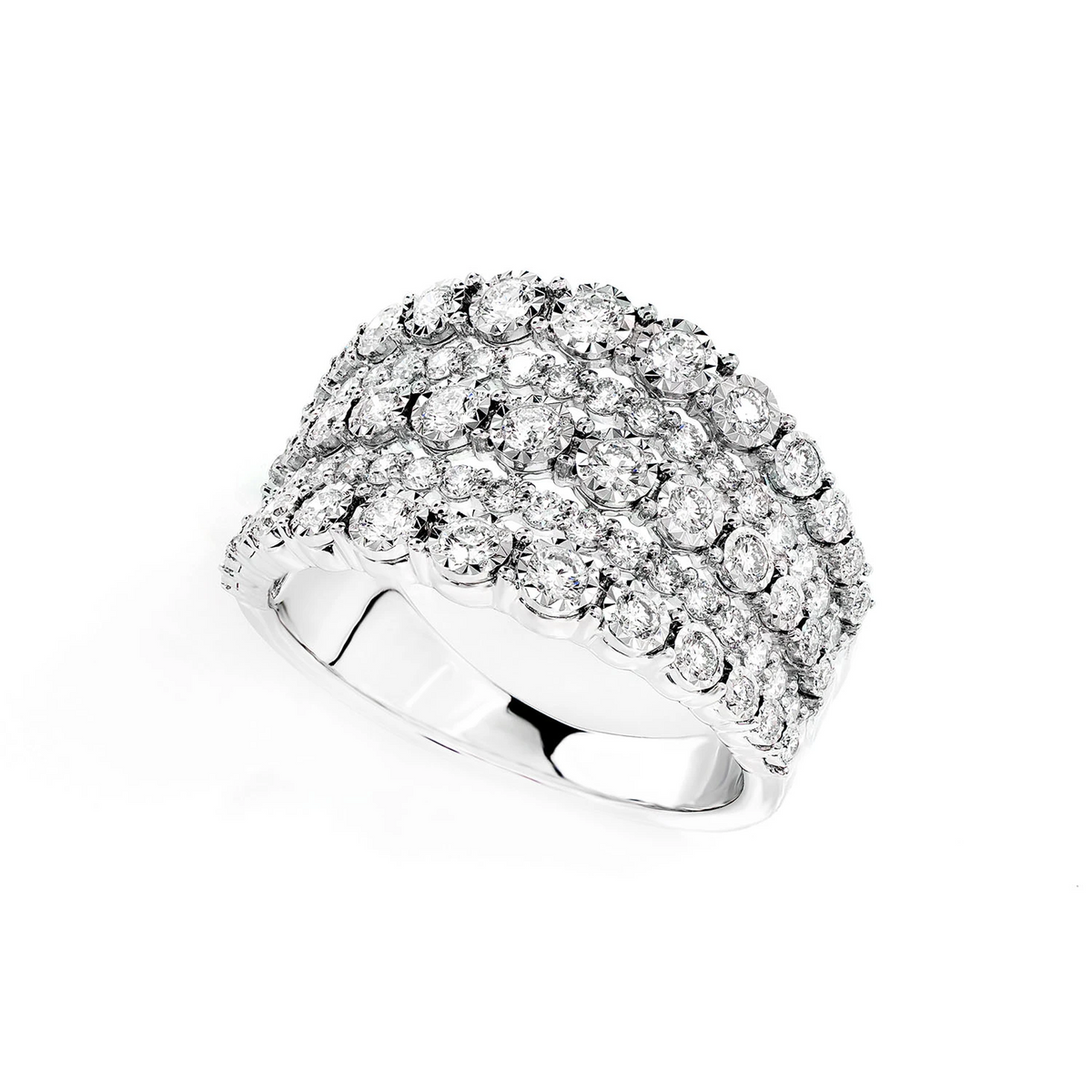 Graduated 5 Row Ring 14k in white gold, angled view